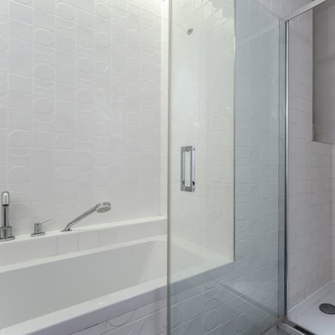 Finish the day with a long soak in the pristine bathtub