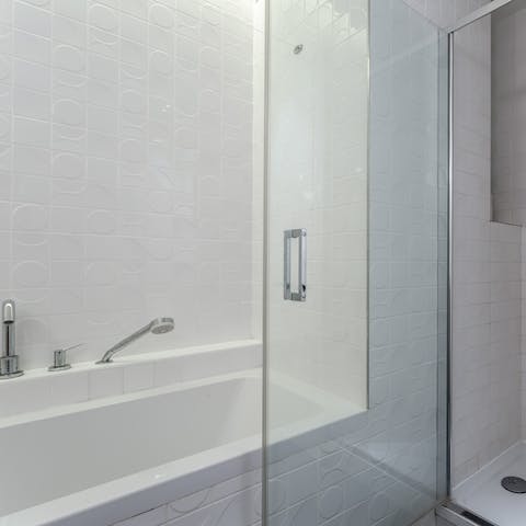 Finish the day with a long soak in the pristine bathtub