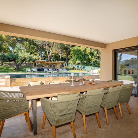 Dine alfresco on the shaded terrace