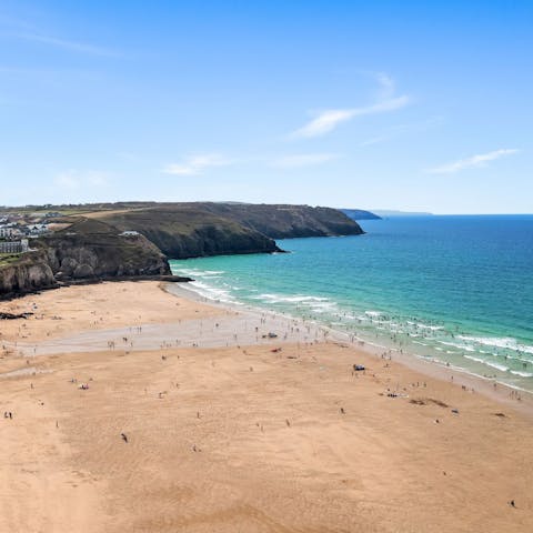 Spend the day on the stretching shores of Perranporth Beach, only a short walk away