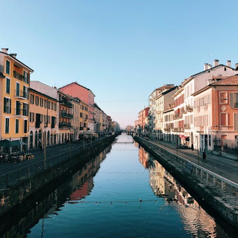 Join the locals for a happy hour aperitivo at the bars on the nearby Navigli