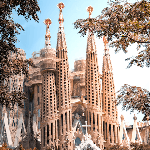 Visit the unmistakable La Sagrada Família, less than a twenty-minute walk away