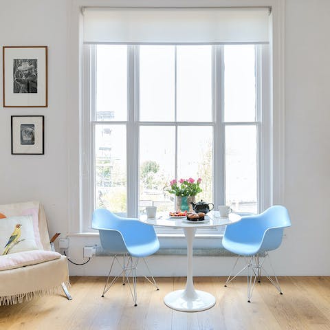 Enjoy breakfast by the huge window each morning