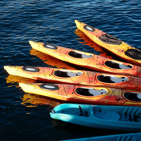 Hire kayaks and paddleboards for a day of waters sports on the lake