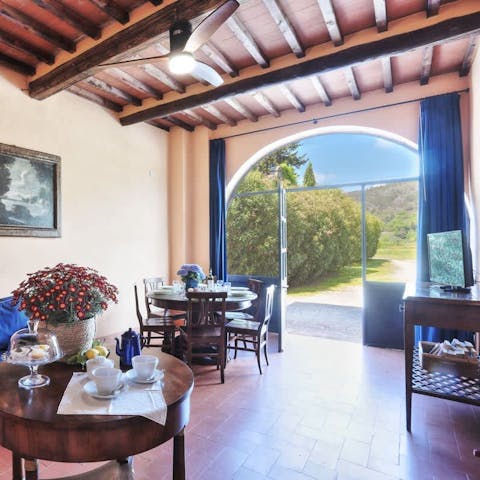 Take in the beautiful views of the grounds from the living room