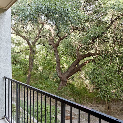 Relax with a beer on the balcony with its verdant views