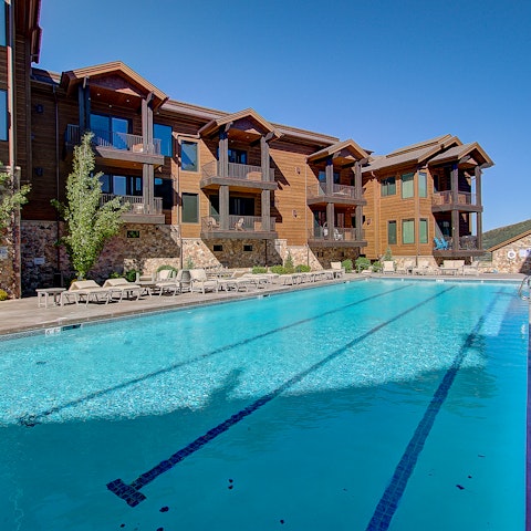 Swim laps in the warmer months at the building's pool