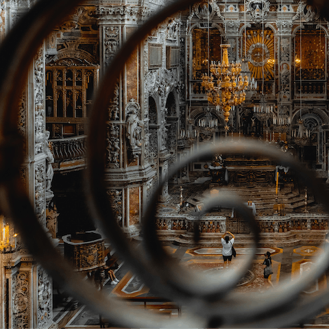 Visit the gothic The Church of Saint Catherine, just a seven–minute walk away