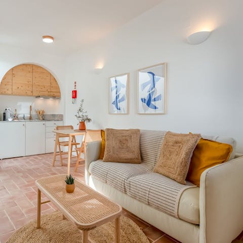 Unwind with a good book in the light-filled living room