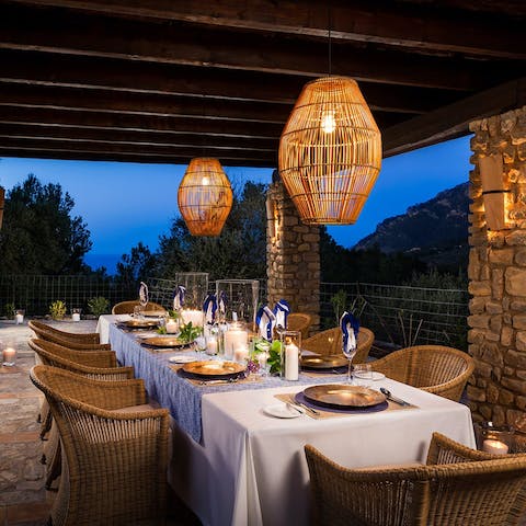 Tuck into twilight feasts on the covered terrace