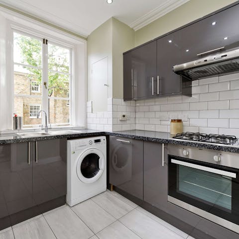 Cook meals at home in the spacious kitchen
