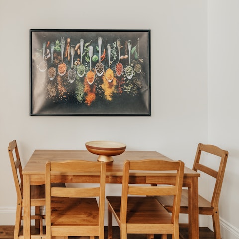 Grab a quick breakfast in the kitchen before heading to the capital