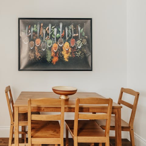 Grab a quick breakfast in the kitchen before heading to the capital