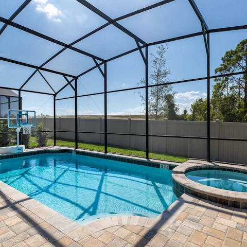Spend sunny days in the private pool and spa