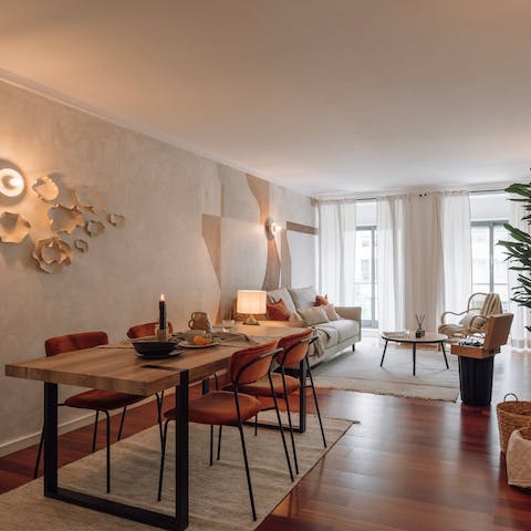 Unwind in the stylish living area after a trip to Beach Dafundo