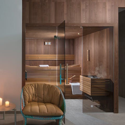 Relax in the sauna after spending the day outside