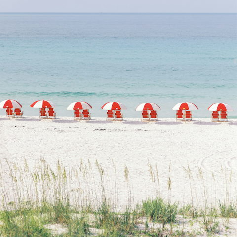 Stay just a few steps from the Gulf shoreline