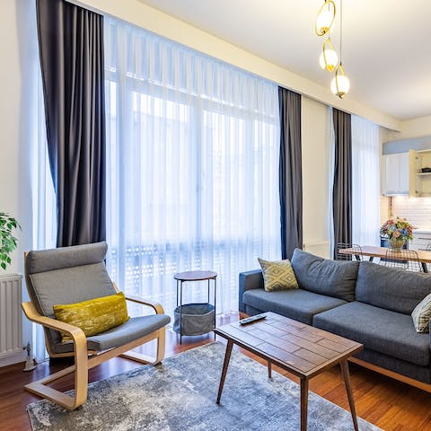 Relax in the living area, sipping on cups of Turkish coffee and chatting