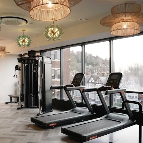 Head to the shared gym for a workout