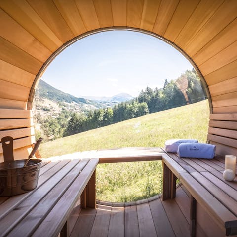 Relax in the sauna after a hike in the Alps