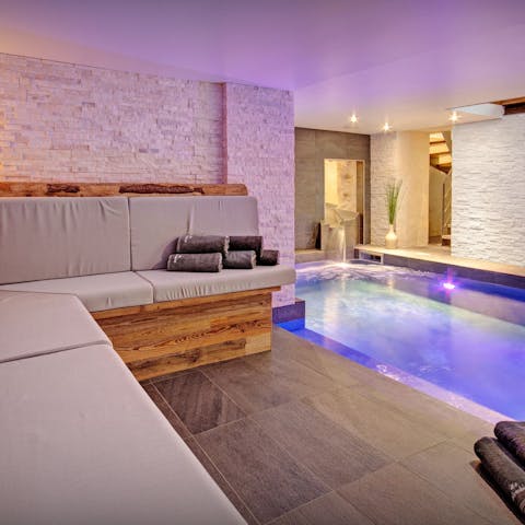 Swim some lengths in the indoor pool or watch a film in the cinema room