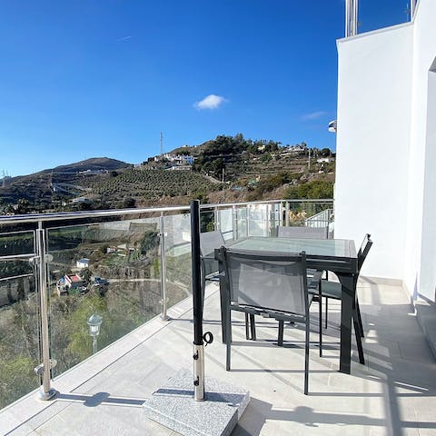 Enjoy some alfresco meals with views of the Mediterranean Sea on the balcony