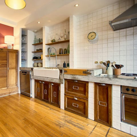 Try your hand whipping up Parisian dishes in the kitchen