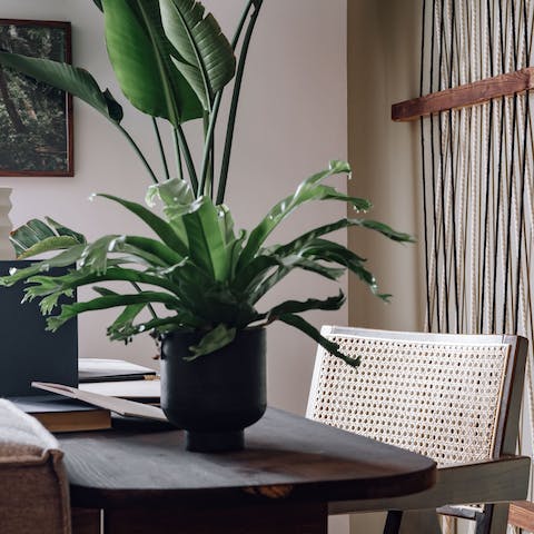 Catch up on work at the living area's dedicated desk space