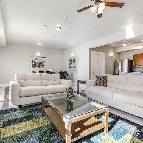 Sink into the sofas with your holiday read as the sun flows through the living area