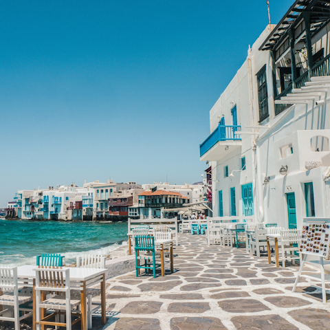 Explore the whitewashed streets of Mykonos Town, just 5.5 kilometres away
