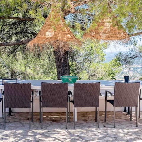 Dine beneath the pine trees in one of several picture-perfect al fresco spots
