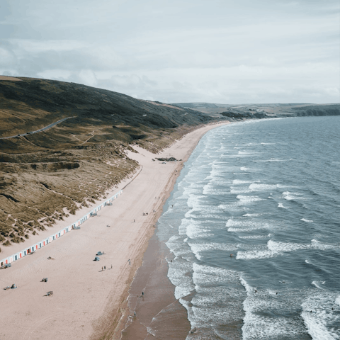 Hop in the car for a ten-minute ride to the striking Woolacombe Beach