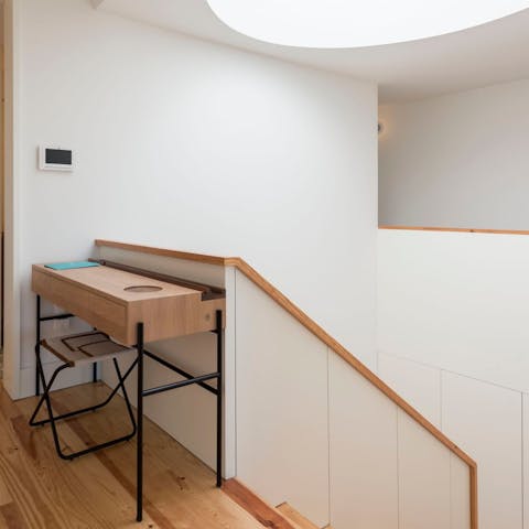 Get some work done remotely at the compact desk area