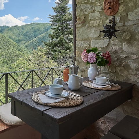 Enjoy your morning coffee (and valley views) from the terrace