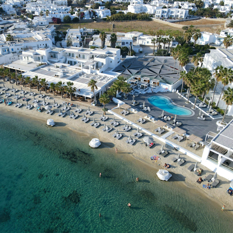 Pack a beach bag and stroll to the vibrant seafront in Ornos