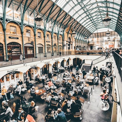 Take in the bars, boutiques and street entertainers of nearby Covent Garden