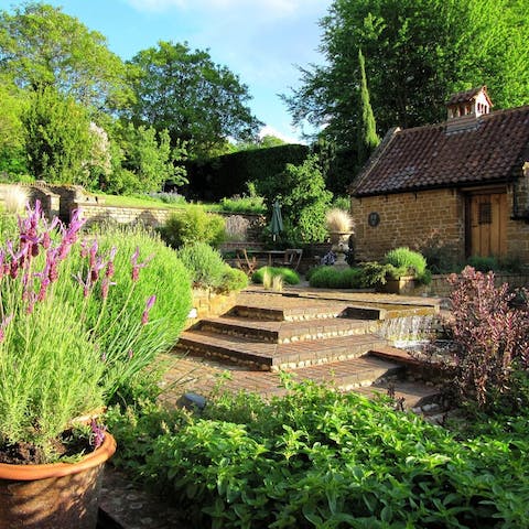 Open the double doors onto a picturesque courtyard