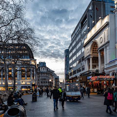 Soak up the lively atmosphere of Leicester Square, a five-minute stroll from your door
