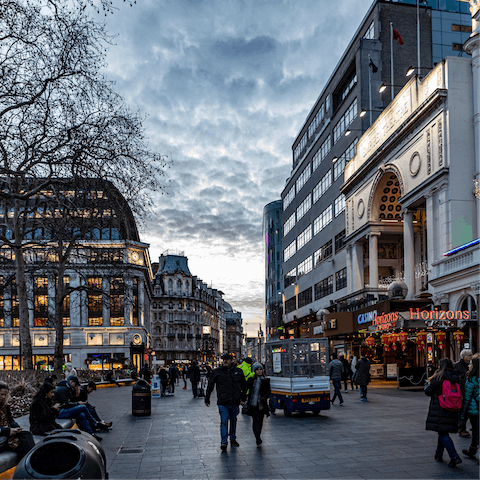 Soak up the lively atmosphere of Leicester Square, a five-minute stroll from your door