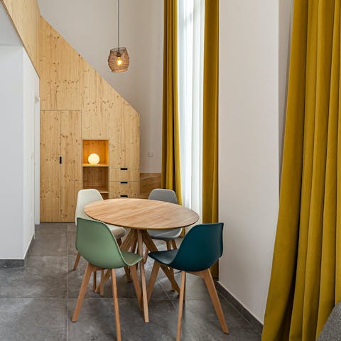 Enjoy a tortilla for lunch at the dining table