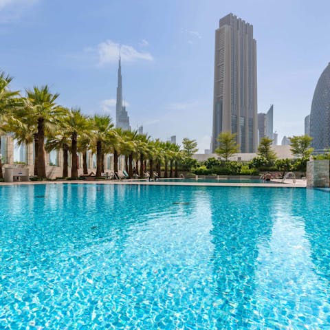 Enjoy refreshing swims in the communal pool, with fantastic views all around you