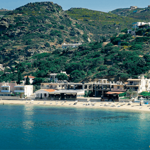 Visit the stunning beaches of Agia Pelagia, once a traditional fishing village