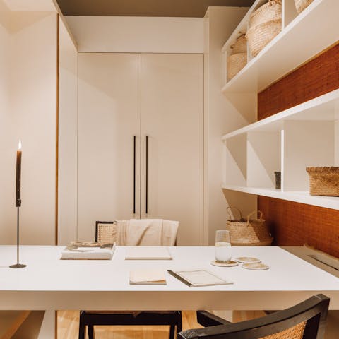Catch up on work or get creative in the stylish desk area