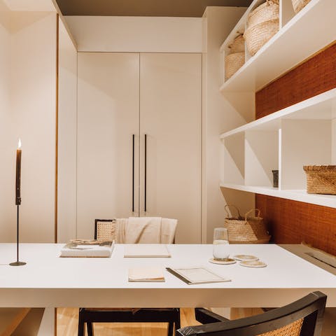 Catch up on work or get creative in the stylish desk area