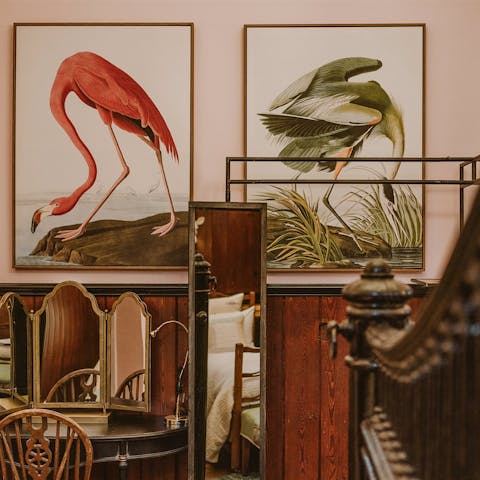 Take in the oversized prints and old-world grandeur of this historic home