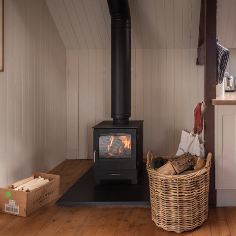 Warm up in front of the wood-burning stove