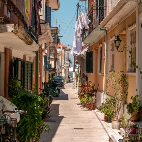 Take a day trip to vibrant Lefkada town, a 38km drive away