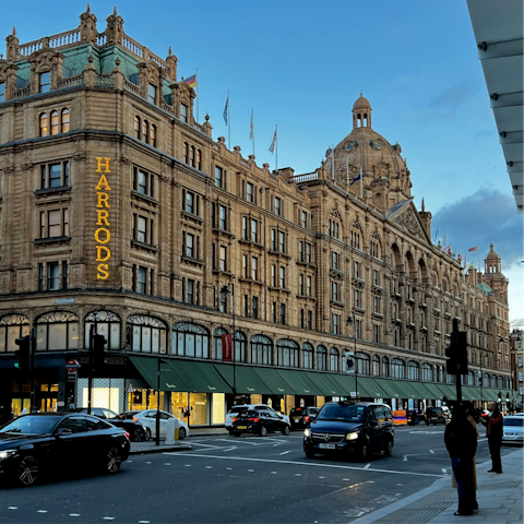 Get some retail therapy at the iconic Harrods, also five minutes away