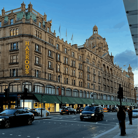 Get some retail therapy at the iconic Harrods, also five minutes away