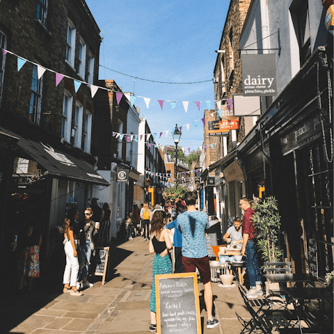 Stroll ten minutes to Camden Passage for shops, cafes, and eateries